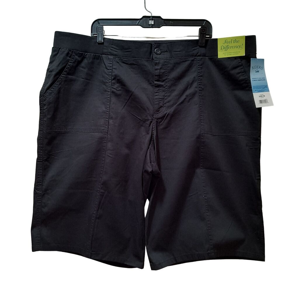 Riders by Lee Perfect Mid-Rise Chino Bermuda Shorts Women 24W Black Stretch